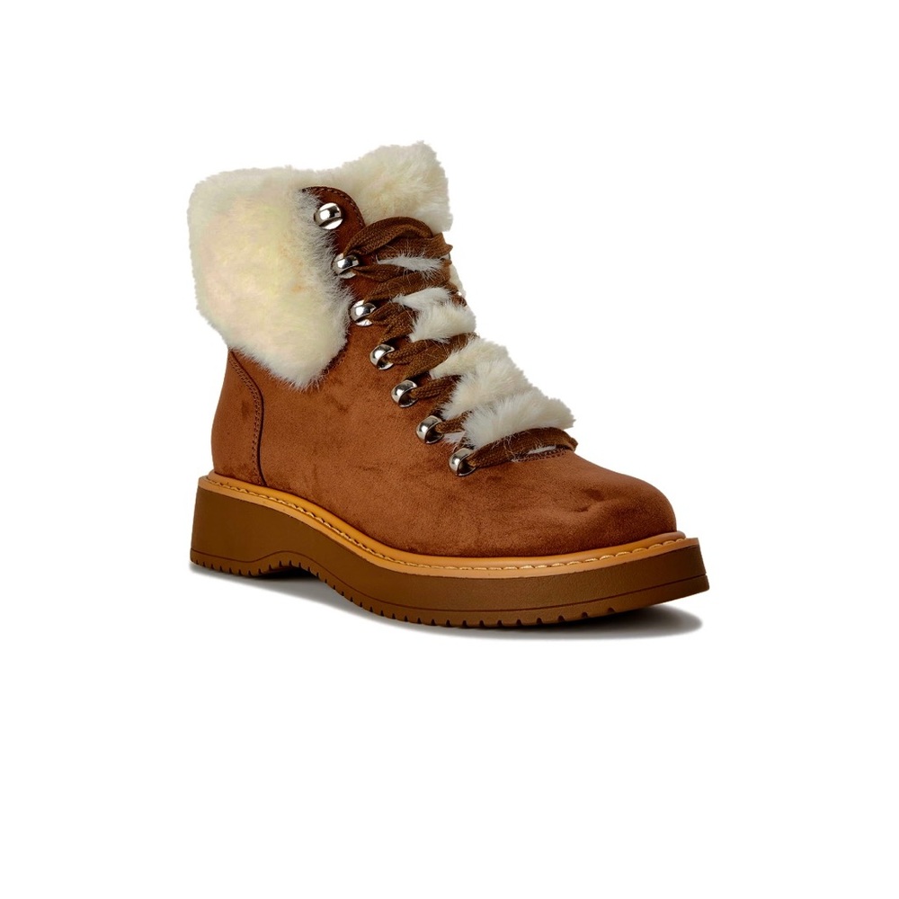 Madden NYC Women's Faux Fur Cuff Lace Up Booties - Picture 4 of 6